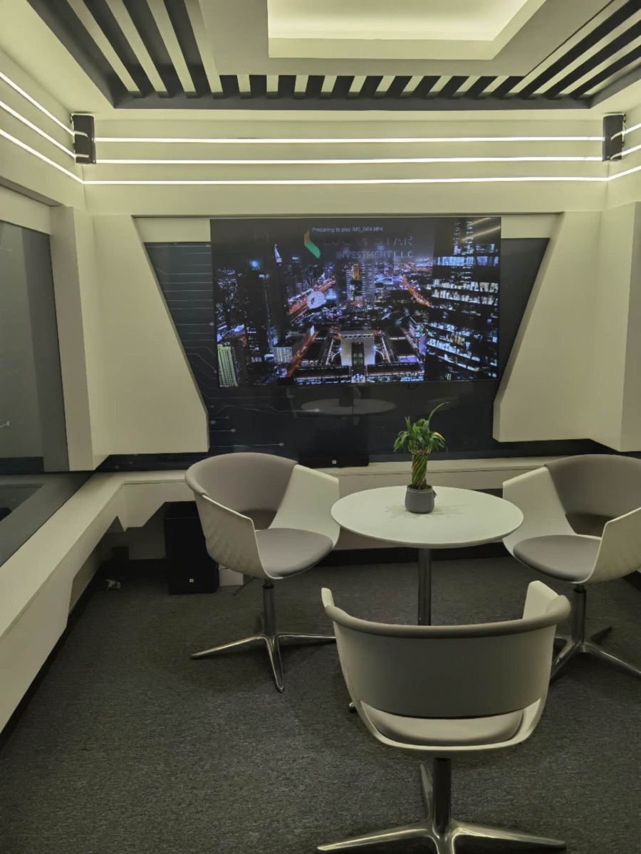 Office lounge with presentation screen